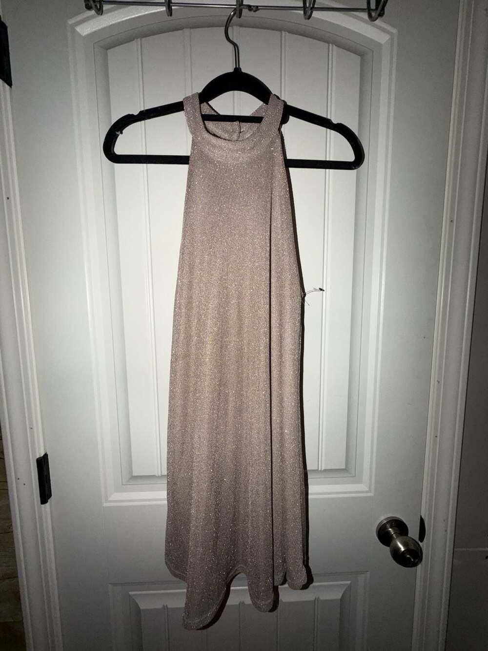 Tobi Metallic Shimmer Halter Neck Mini Dress